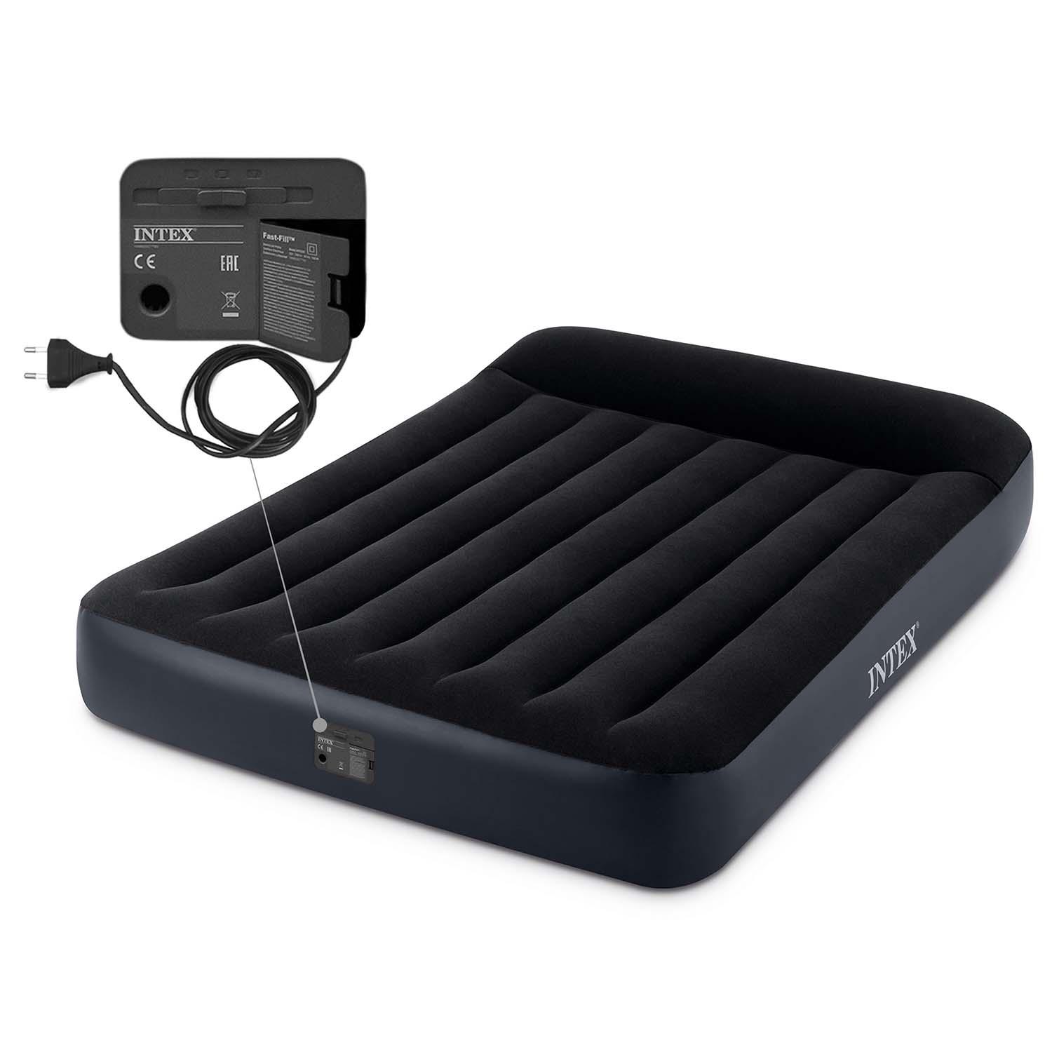 Intex Full Pillow Rest Classic Airbed su Fibre-Tech įmontuotu siurbliu, Juodas, 191x137x25cm