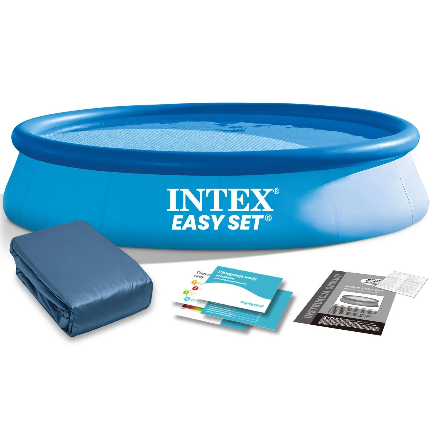 Intex Apvalus antžeminis baseinas, 366 x 76 cm, su uždangalu, šeimos naudojimui, lengvas surinkimas, patvari PVC konstrukcija, vasaros sodo baseinas
