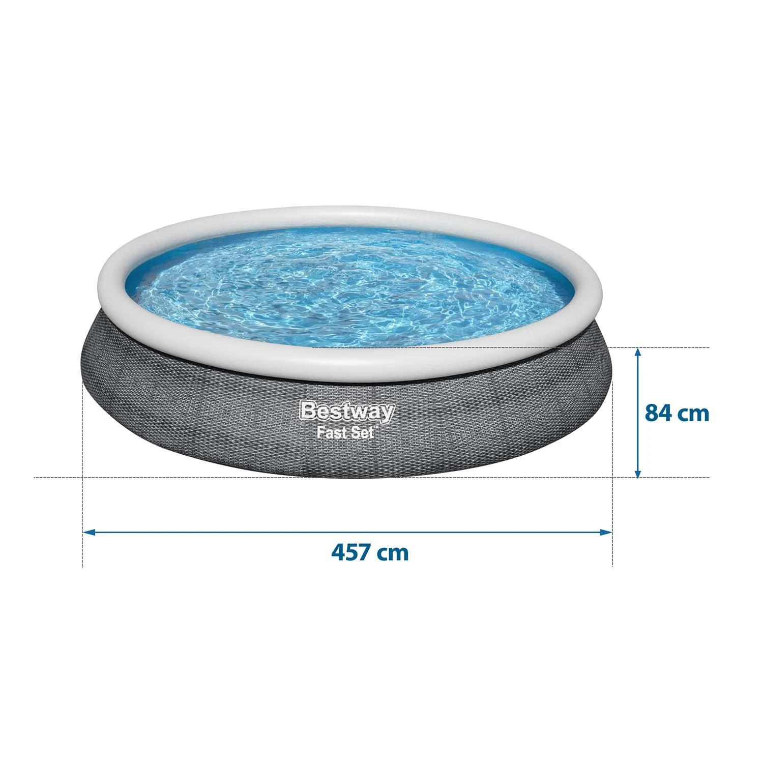 Bestway® Fast Set™ antžeminio baseino komplektas su filtravimo siurbliu Ø 457 x 84 cm, rotango išvaizdos (skalūno pilka), apvalus