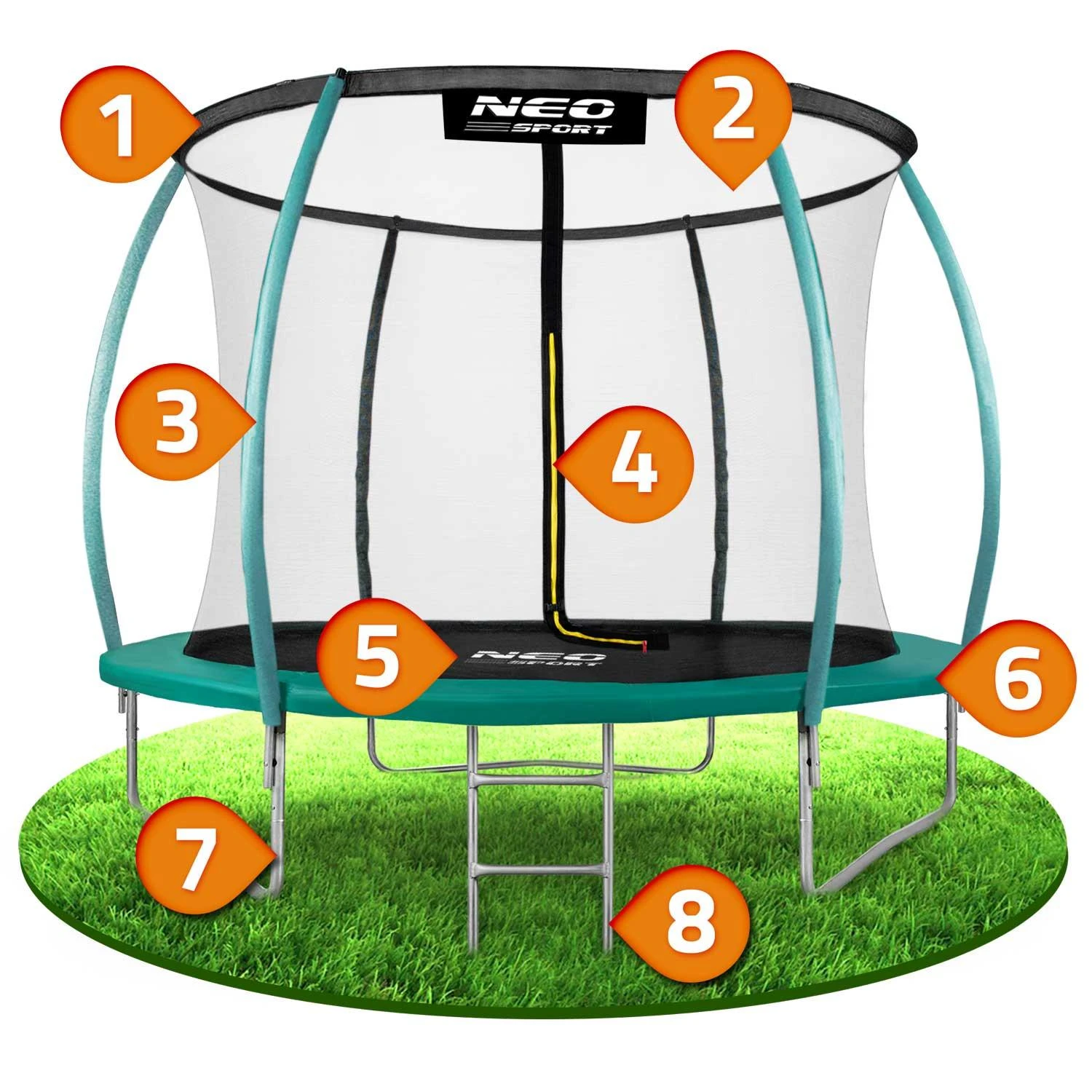 10 pėdų / 312 cm profiliuotas sodo batutas su Neo-Sport vidiniu tinkleliu