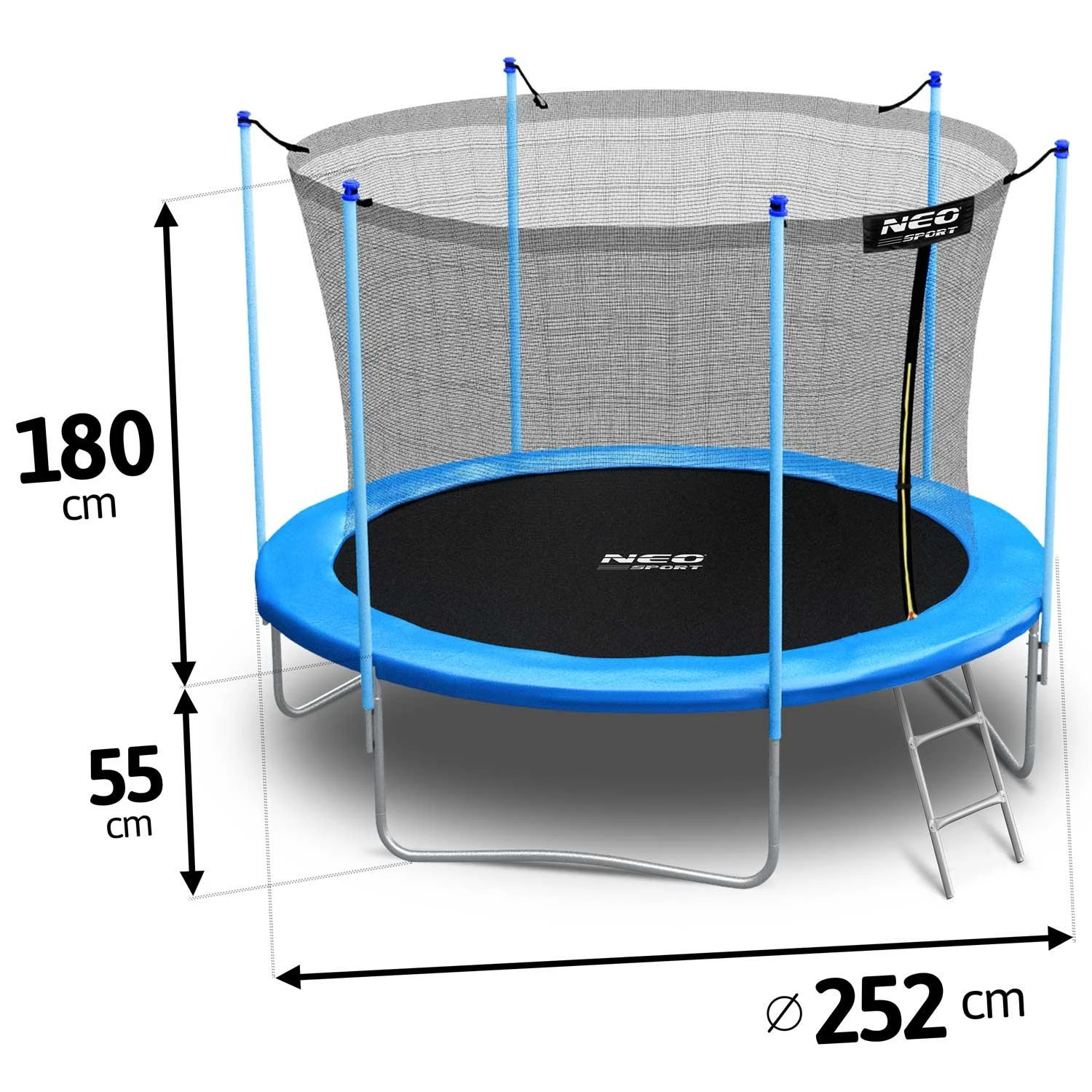8 pėdų / 252 cm sodo batutas su vidiniu tinklu ir Neo-Sport kopėčiomis