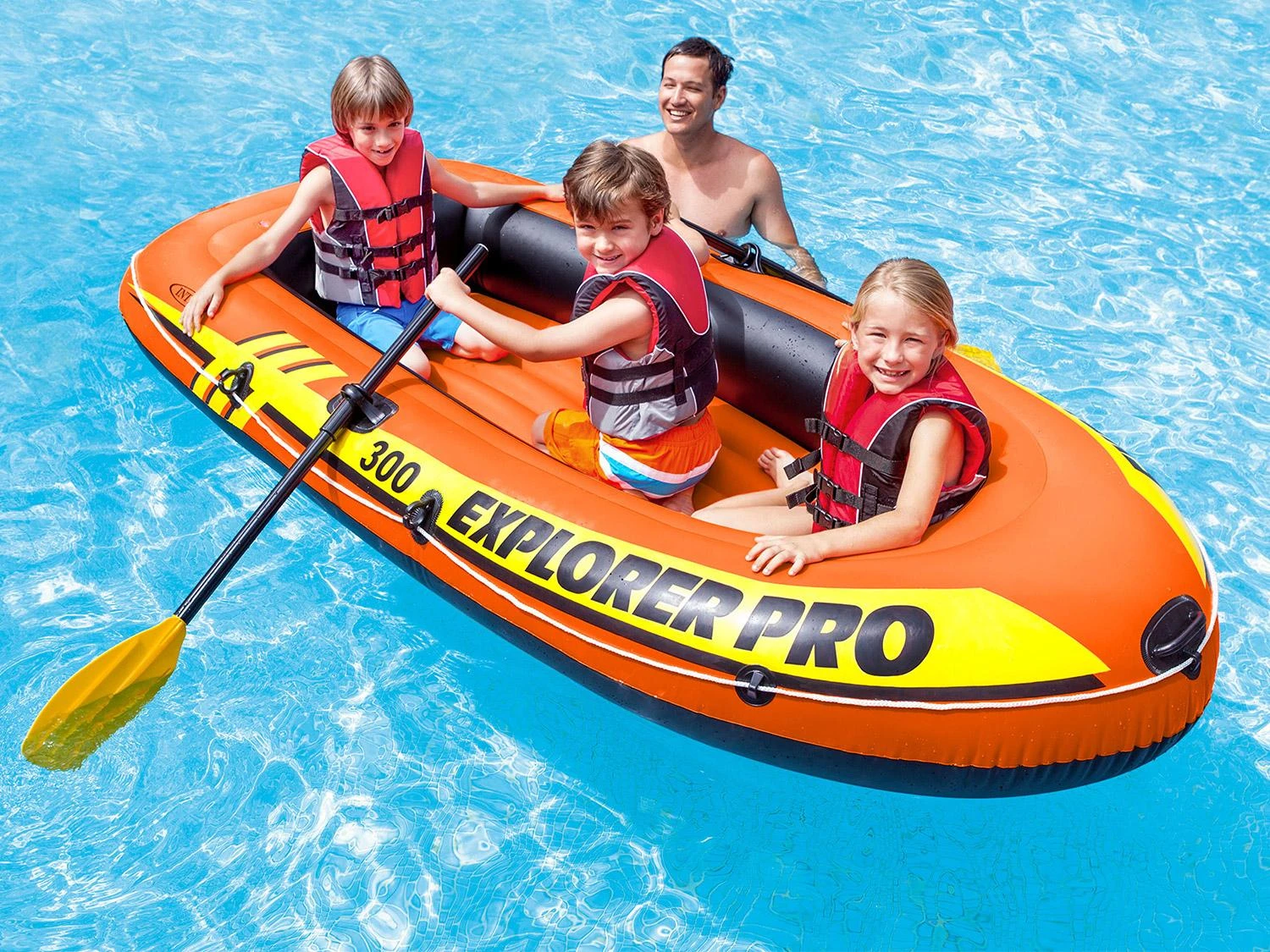 Oars Intex Explorer Pro 300 komplektas pripučiama valtis su irklais ir siurbliu Raudona/Geltona