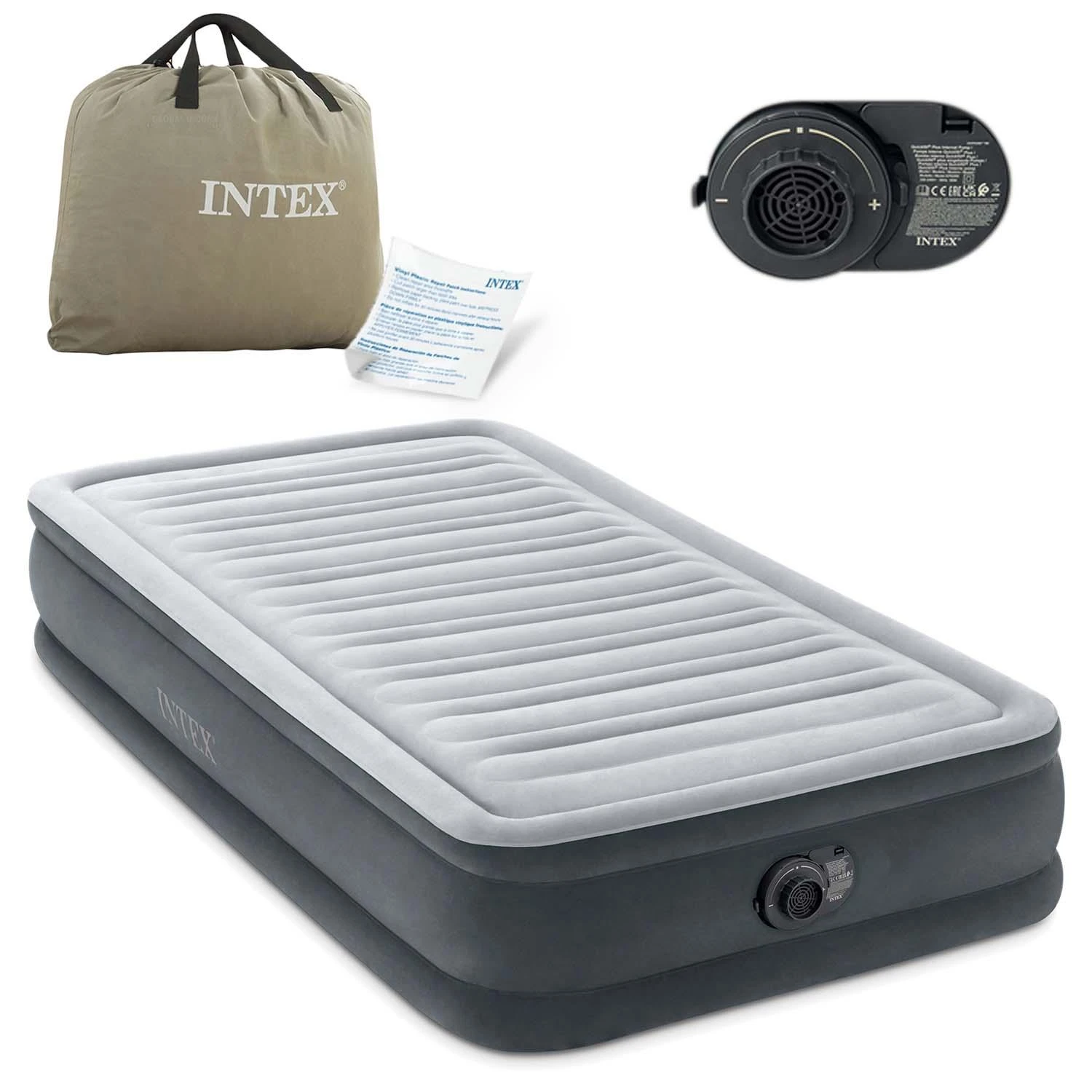 Pripučiamas čiužinys INTEX Twin Comfort-Plush Mid-Rise su integruota elektrine pompa, 99×191×33 cm