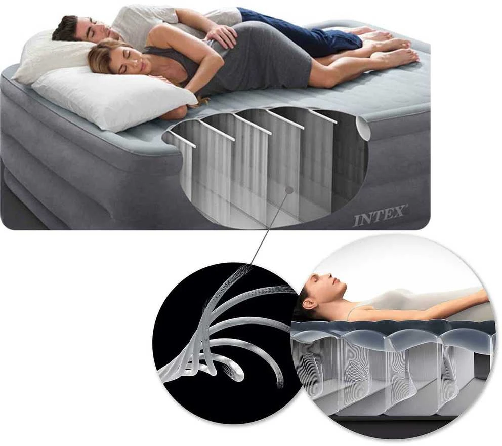 Pripučiamas čiužinys 203x152x25 cm su stūmokliniu pompa INTEX 64103