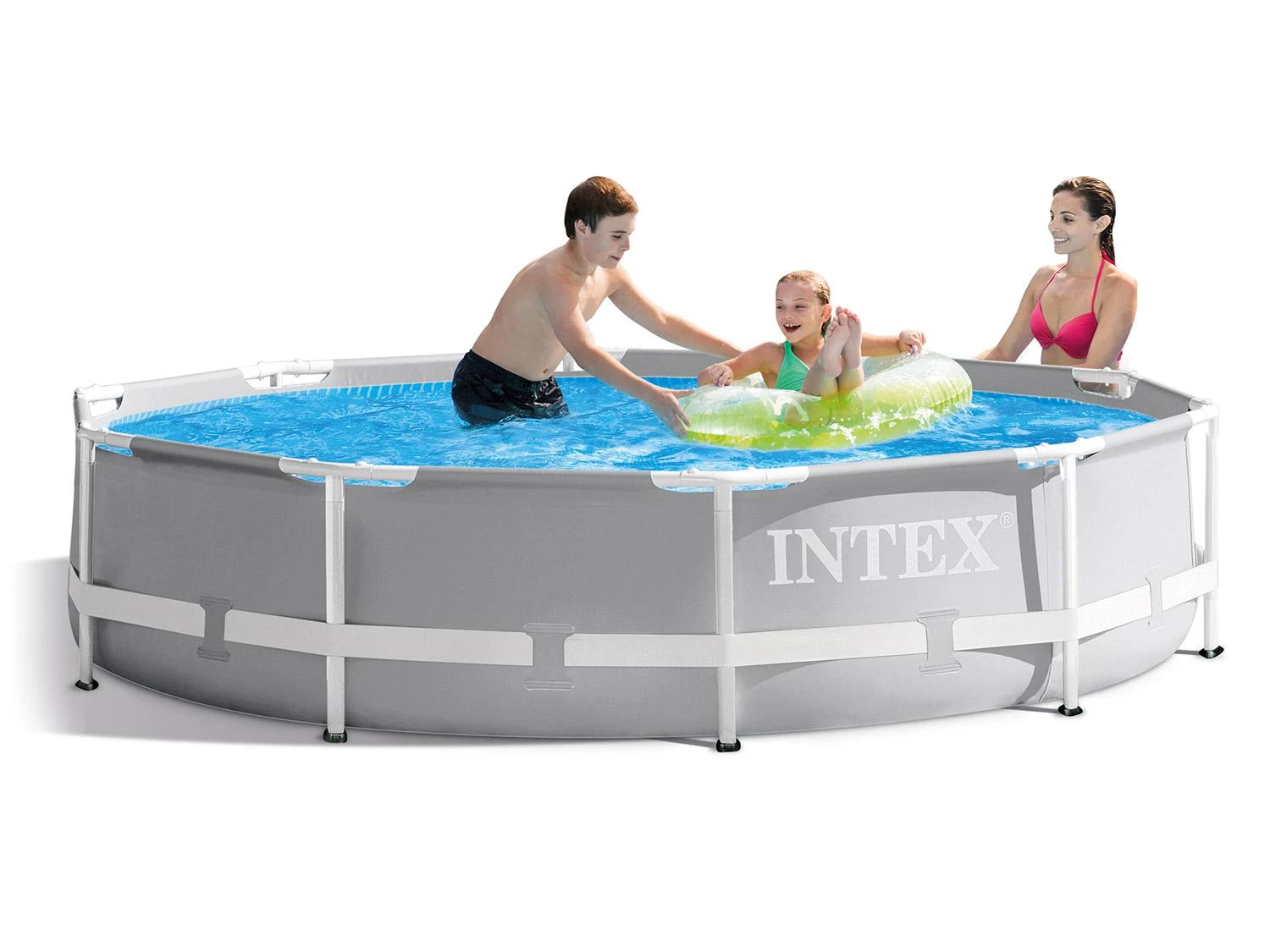 Intex Prism Frame baseinas su besimaudančiais žmonėmis
