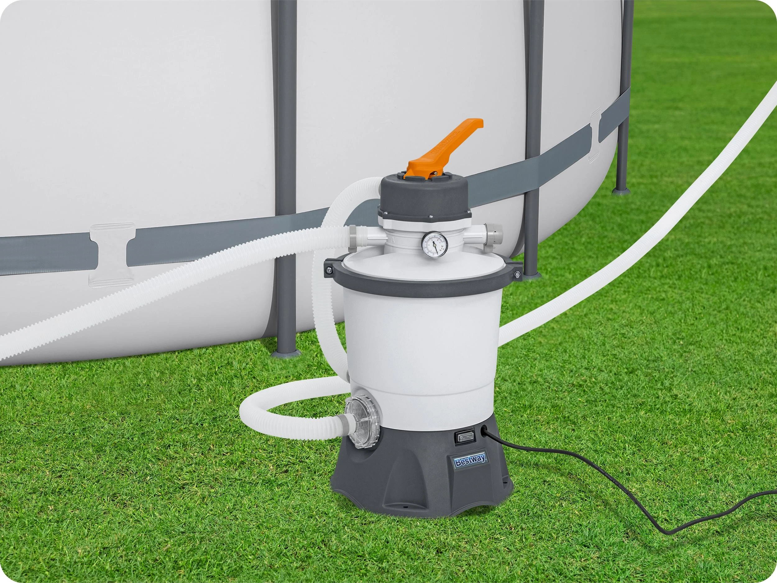 Bestway Baseino smėlio filtro siurblys, 3596 l/h srautas, 1100-16000 l baseinams, su 25 kg smėlio, 32mm žarnos jungtis
