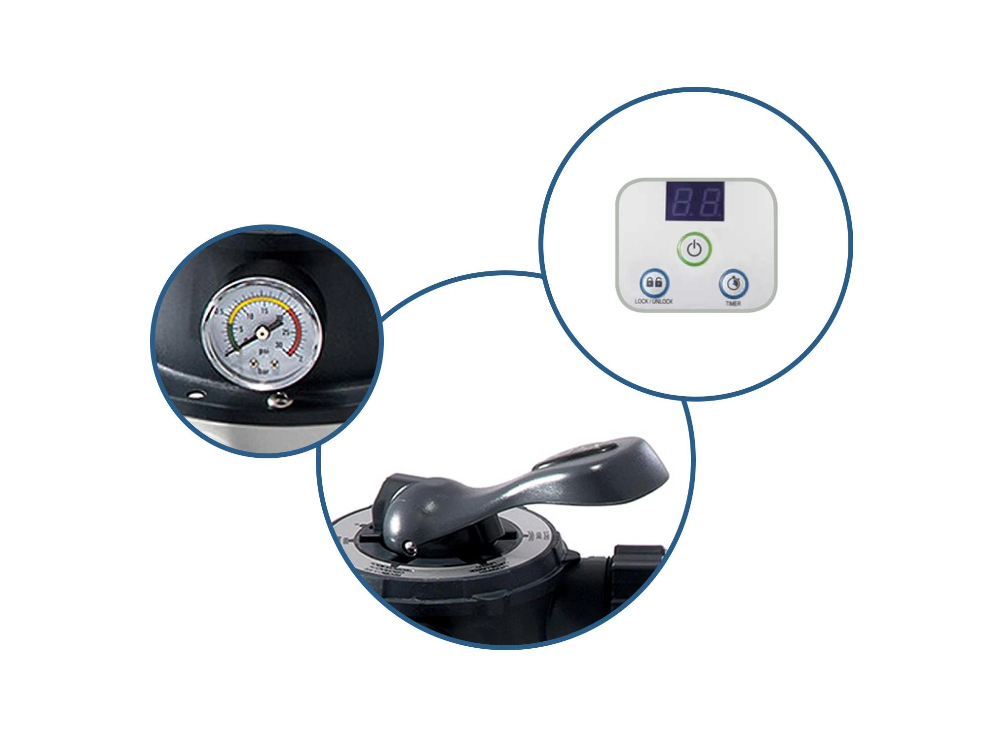 Intex filtro valdymo elementai ir manometras