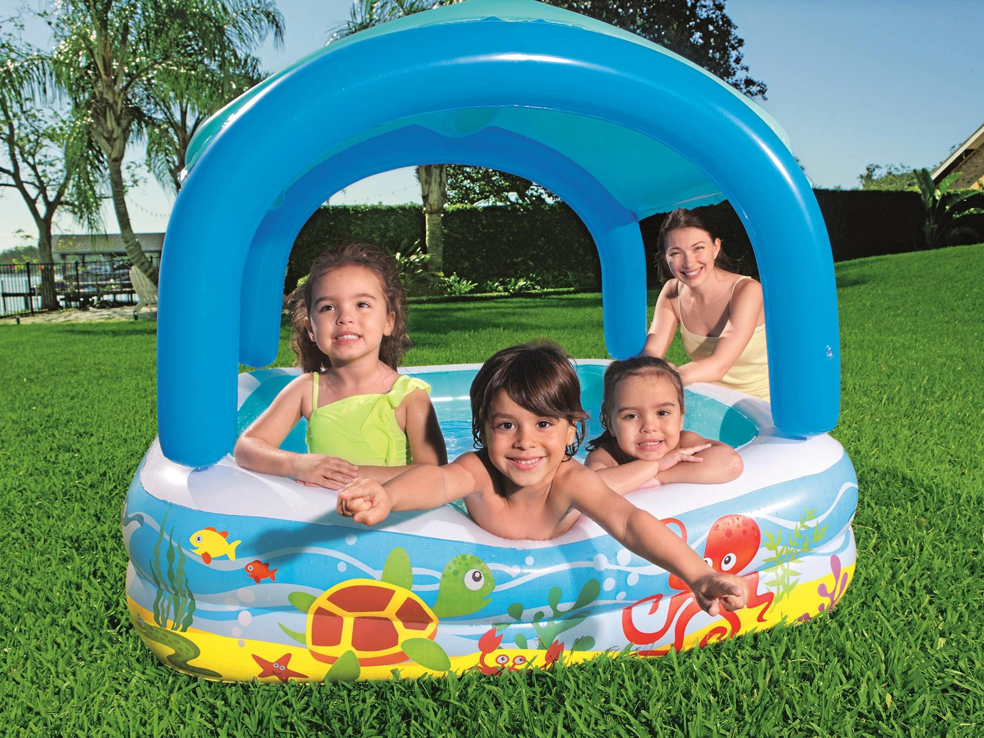 Bestway pripučiamas baseinas su stogeliu, 140x140x114 cm