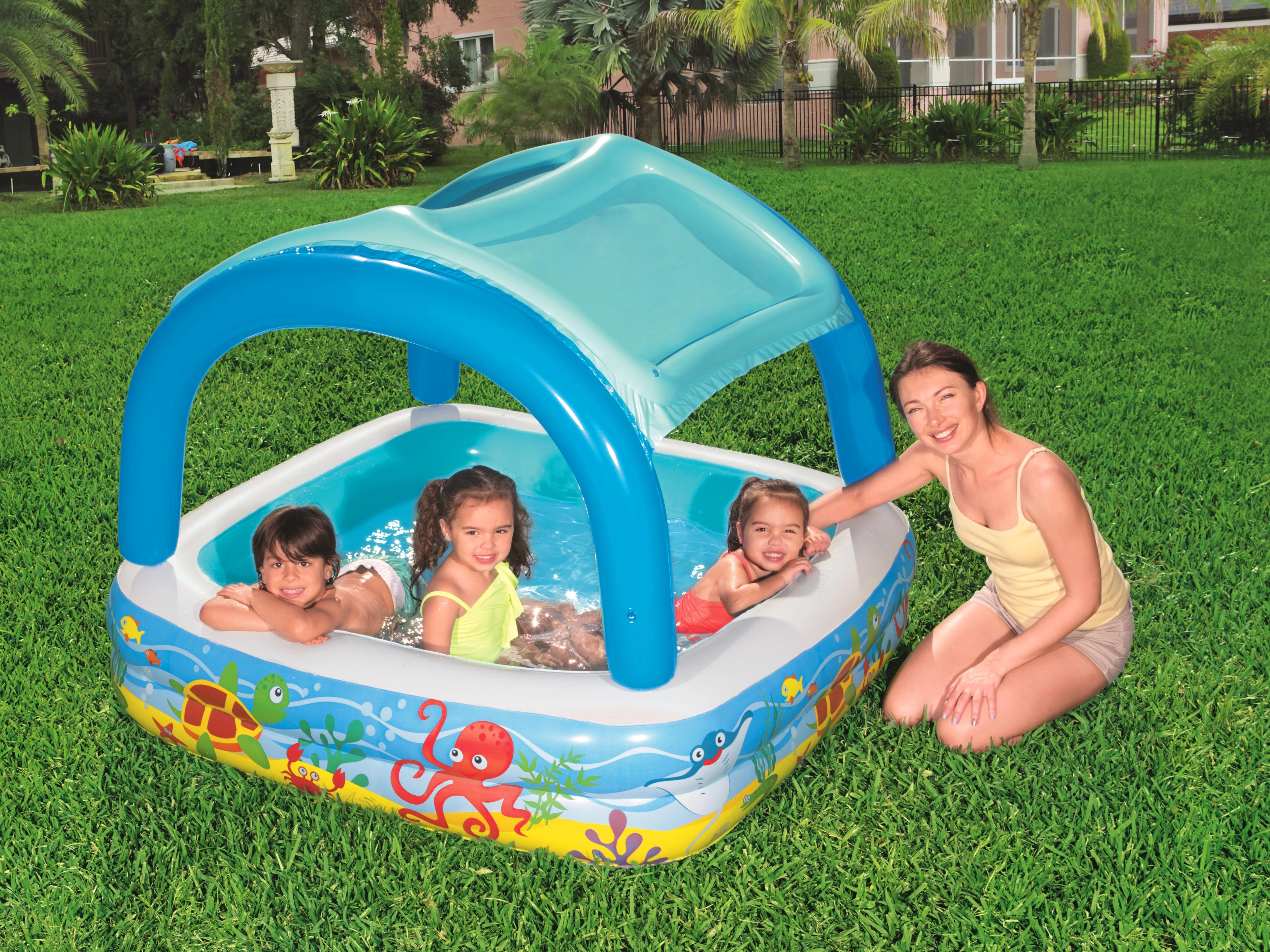Bestway pripučiamas baseinas su stogeliu, 140x140x114 cm