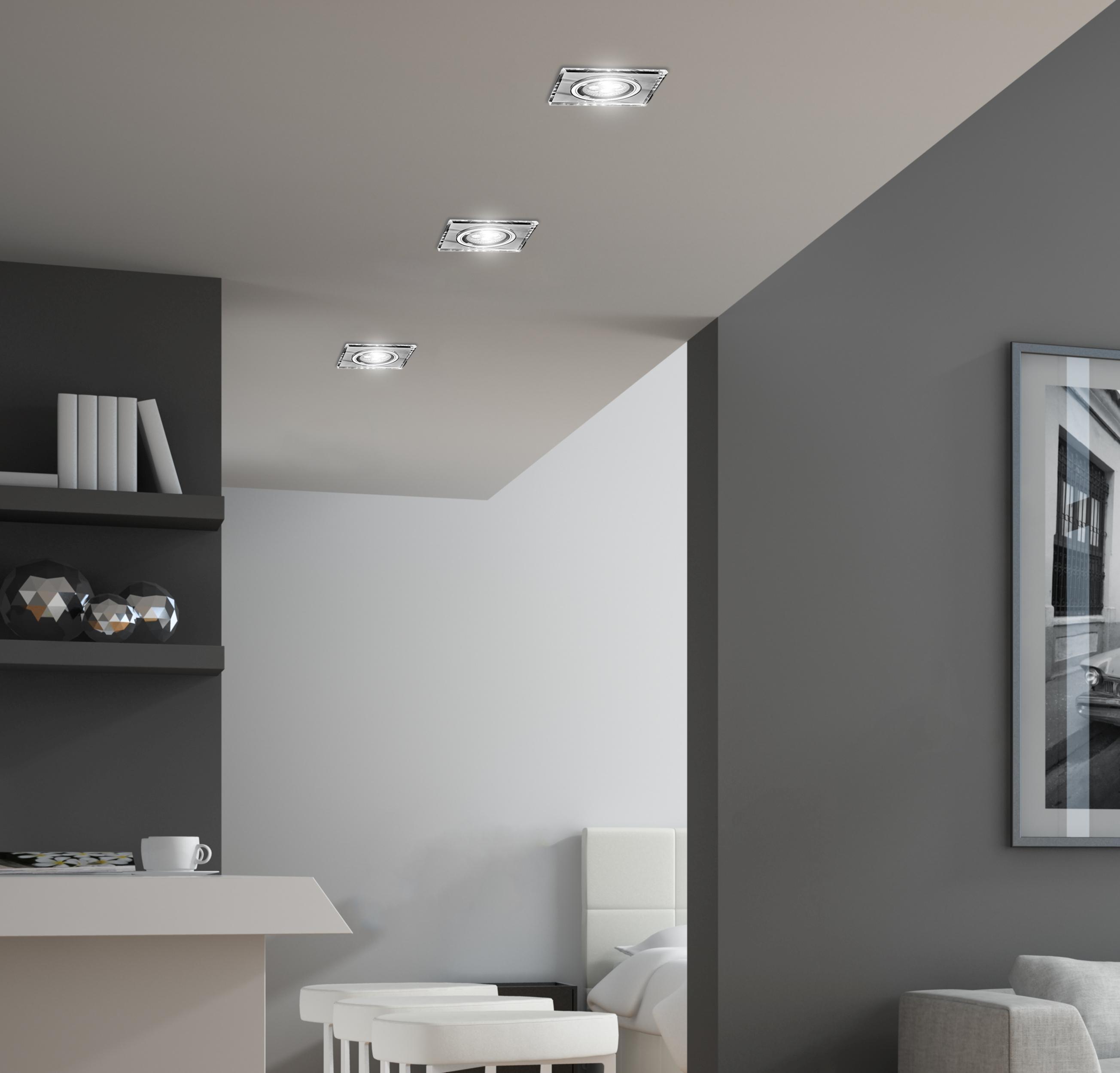 Pakabinamas šviestuvas Candellux SS-22 CH/TR+WH GU10 50W+LED SMD 2 1W Baltas 230V Chromuotas ŠVIESUS PAKABALIS. Kvadratas STIKLAS SKAIDRUMAS