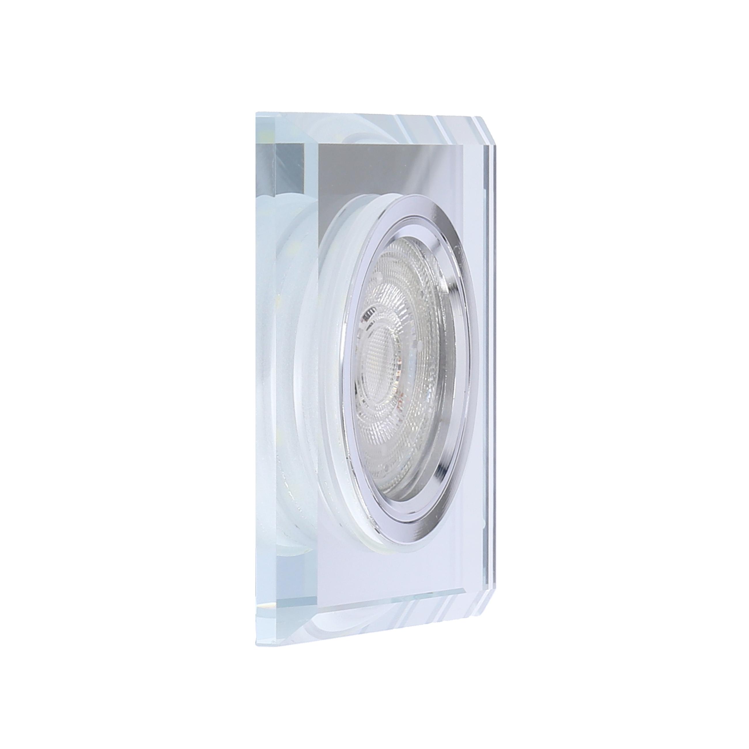 Pakabinamas šviestuvas Candellux SS-22 CH/TR+WH GU10 50W+LED SMD 2 1W Baltas 230V Chromuotas ŠVIESUS PAKABALIS. Kvadratas STIKLAS SKAIDRUMAS
