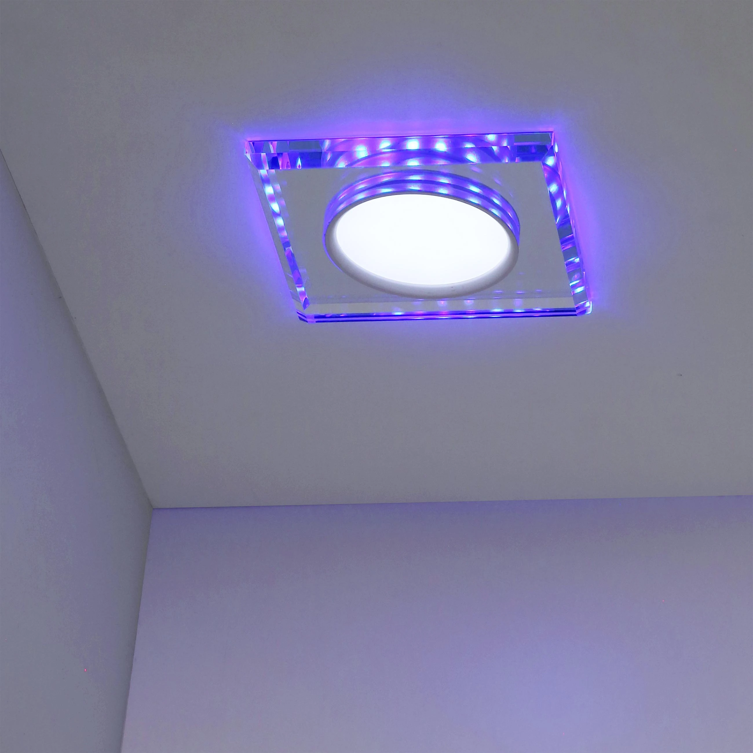 Pakabinamas šviestuvas Candellux SSP-22 CH/TR+BL 8W LED 230V ŽIEDAS LED MĖLYNAS ŽEMYNAS ŠVIESUS PAKABAMAS Kvadratinis STIKLAS