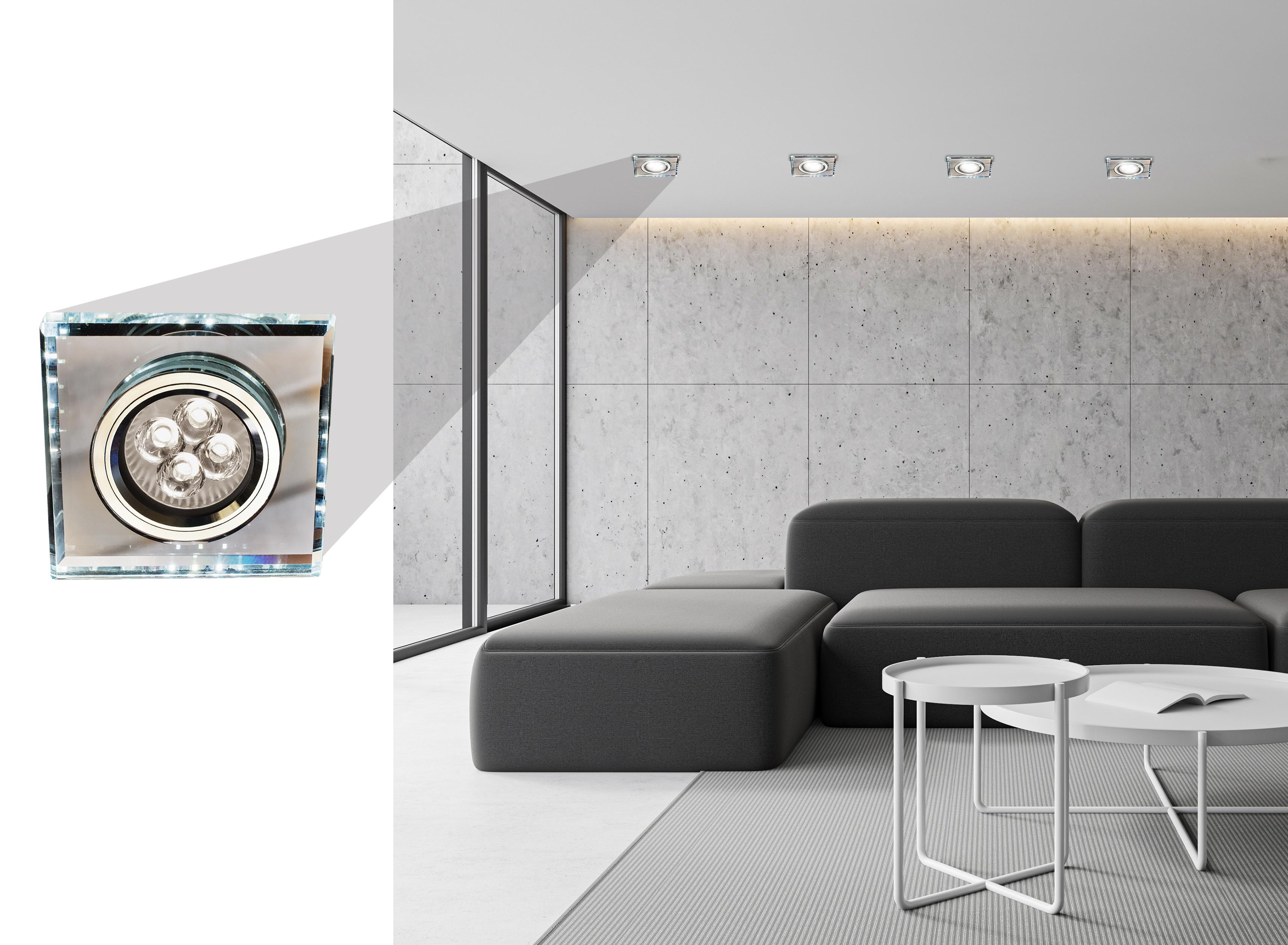 Pakabinamas šviestuvas Candellux SS-22 CH/TR+WH GU10 50W+LED SMD 2 1W Baltas 230V Chromuotas ŠVIESUS PAKABALIS. Kvadratas STIKLAS SKAIDRUMAS