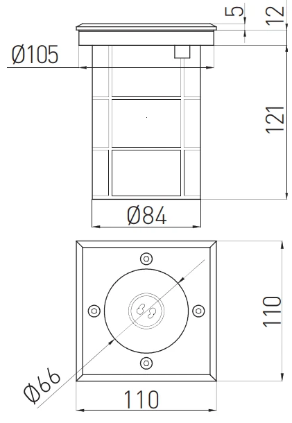 GTV Įleidžiamas grindinis lauko šviestuvas ALFA-K kvadratinis GU10 max. 50W