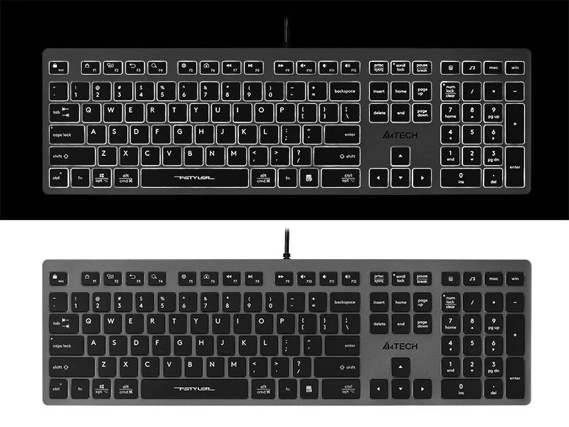 A4Tech FSTYLER FX60H (Baltas su pašvietimu) klaviatūra USB QWERTY Juodas, Pilkas