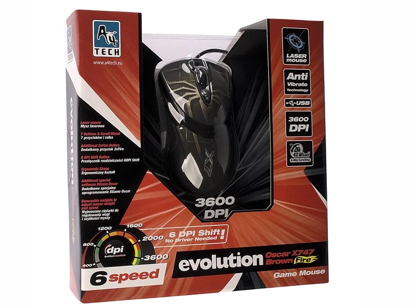 A4Tech A4TMYS29980 Pelė EVO XGame lazerinis Oscar X747 Brown Fire USB