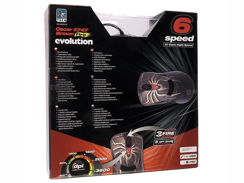 A4Tech A4TMYS29980 Pelė EVO XGame lazerinis Oscar X747 Brown Fire USB