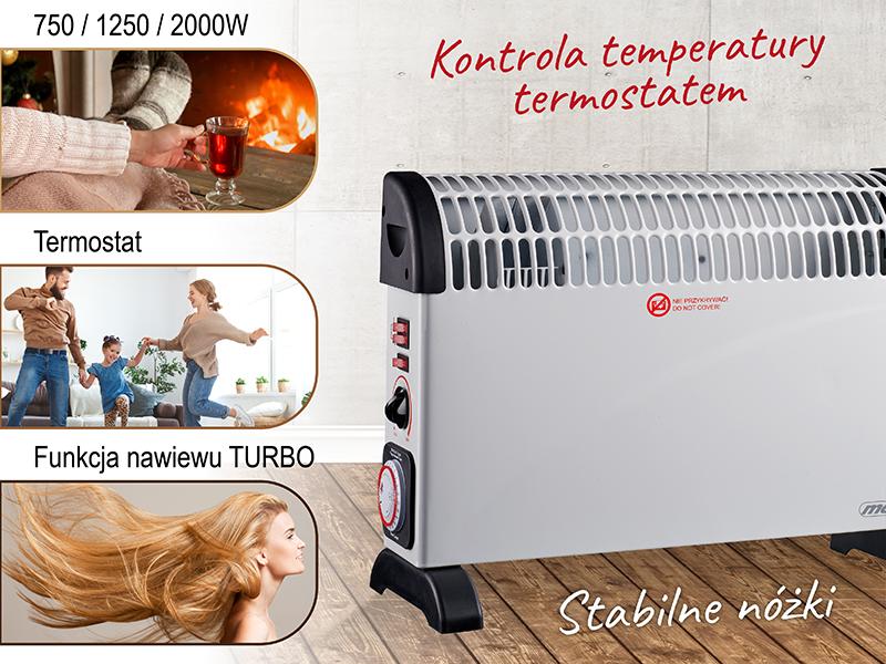 Mesko | Konvektorius šildytuvas su laikmačiu ir turbo ventiliatoriumi | MS 7741w | Konvekcinis šildytuvas | 2000 W | Galios lygių skaičius 3 | Baltas