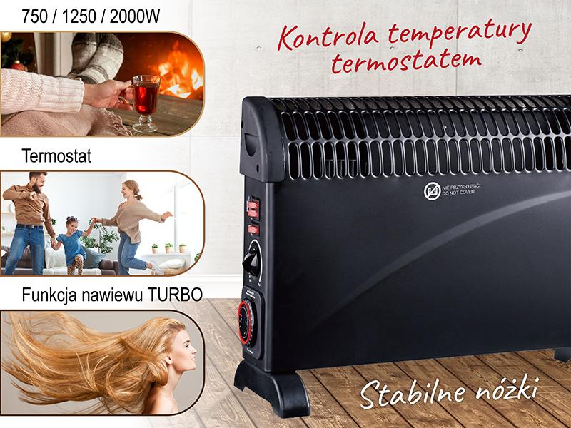 Mesko | Konvektorius šildytuvas su laikmačiu ir turbo ventiliatoriumi | MS 7741b | Konvekcinis šildytuvas | 2000 W | Galios lygių skaičius 3 | Juodas