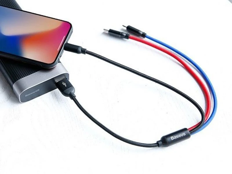 Baseus 3in1 kabelis USB-C / Lightning / Micro 3.5A 0.3m - Juodas