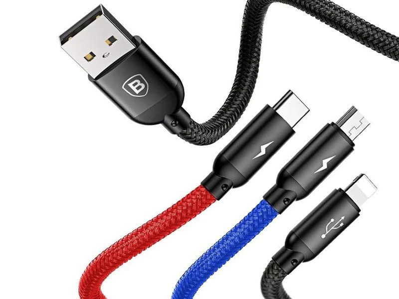 Baseus 3in1 kabelis USB-C / Lightning / Micro 3.5A 0.3m - Juodas