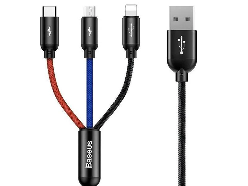 Baseus 3in1 kabelis USB-C / Lightning / Micro 3.5A 0.3m - Juodas