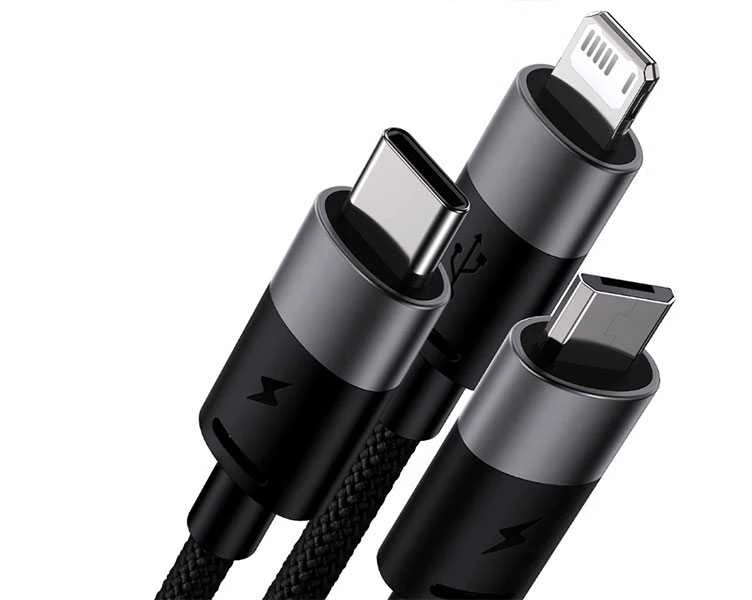 3in1 USB laidas Baseus StarSpeed Series, USB-C + Micro + Lightning 3.5A, 1.2m (juodas)