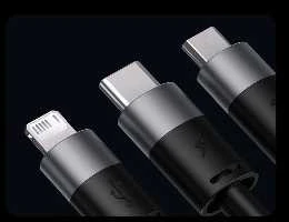 3in1 USB laidas Baseus StarSpeed Series, USB-C + Micro + Lightning 3.5A, 1.2m (juodas)
