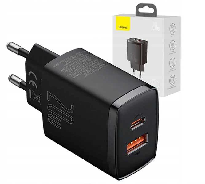 Baseus Kompaktiškas sieninis greitasis įkroviklis USB-C 20W, Juodos spalvos (CCXJ-B01)