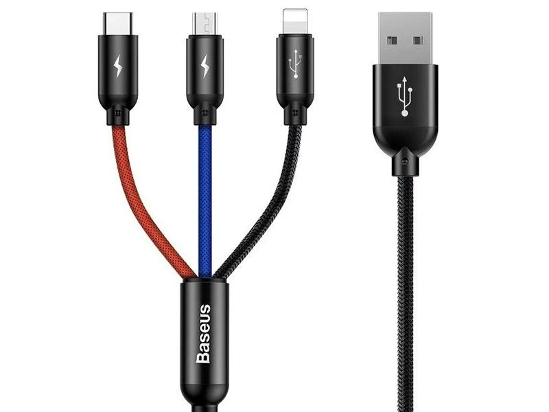 Kabelis Baseus USB2.0 A kištukas ir 3 kištukai (USB C, micro USB, lightning)