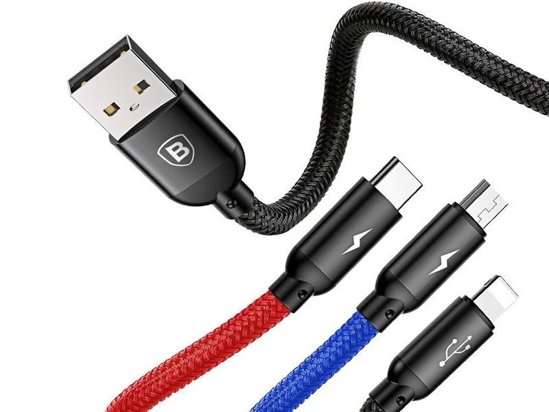 Kabelis Baseus USB2.0 A kištukas ir 3 kištukai (USB C, micro USB, lightning)