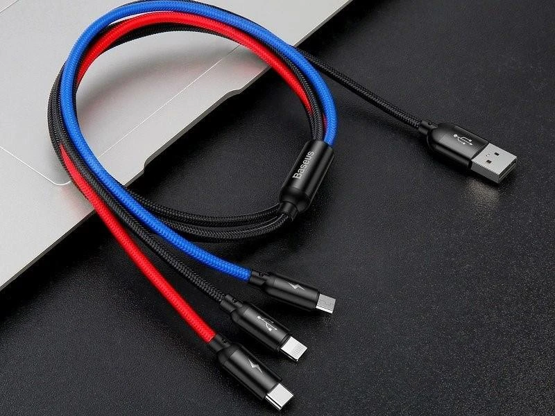 Kabelis Baseus USB2.0 A kištukas ir 3 kištukai (USB C, micro USB, lightning)