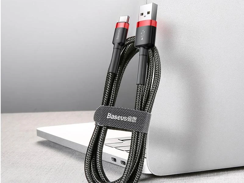Kabelis Baseus USB2.0 A kištukas - USB C kištukas 1 m, QC3.0 su nailoniniu šarvu , raudonas/juodas