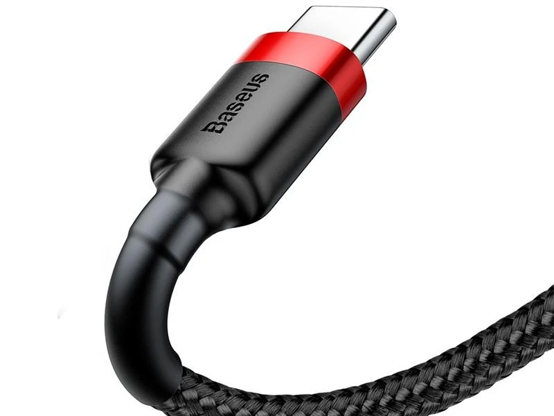 Kabelis Baseus USB2.0 A kištukas - USB C kištukas 1 m, QC3.0 su nailoniniu šarvu , raudonas/juodas