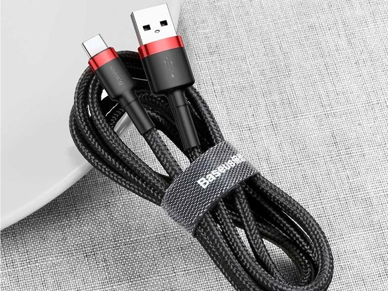 Kabelis Baseus USB2.0 A kištukas - USB C kištukas 1 m, QC3.0 su nailoniniu šarvu , raudonas/juodas