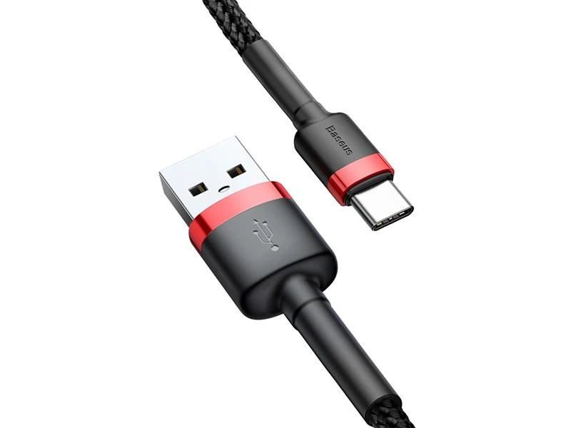 Kabelis Baseus USB2.0 A kištukas - USB C kištukas 1 m, QC3.0 su nailoniniu šarvu , raudonas/juodas