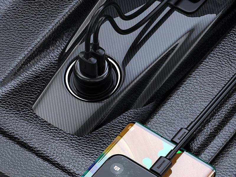 Transmiteris Baseus T-Typed S-16 Bluetooth MP3 grotuvas/FM bangų moduliatorius (laisvų rankų įranga,Micro SD,LCD,2xUSB Quick Charge 2.1A įkroviklis) juodas CCTM-D01