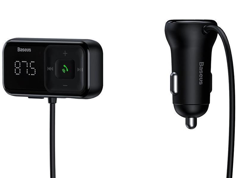 Transmiteris Baseus T-Typed S-16 Bluetooth MP3 grotuvas/FM bangų moduliatorius (laisvų rankų įranga,Micro SD,LCD,2xUSB Quick Charge 2.1A įkroviklis) juodas CCTM-D01