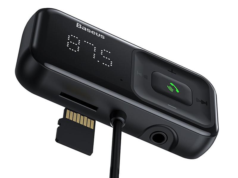 Transmiteris Baseus T-Typed S-16 Bluetooth MP3 grotuvas/FM bangų moduliatorius (laisvų rankų įranga,Micro SD,LCD,2xUSB Quick Charge 2.1A įkroviklis) juodas CCTM-D01
