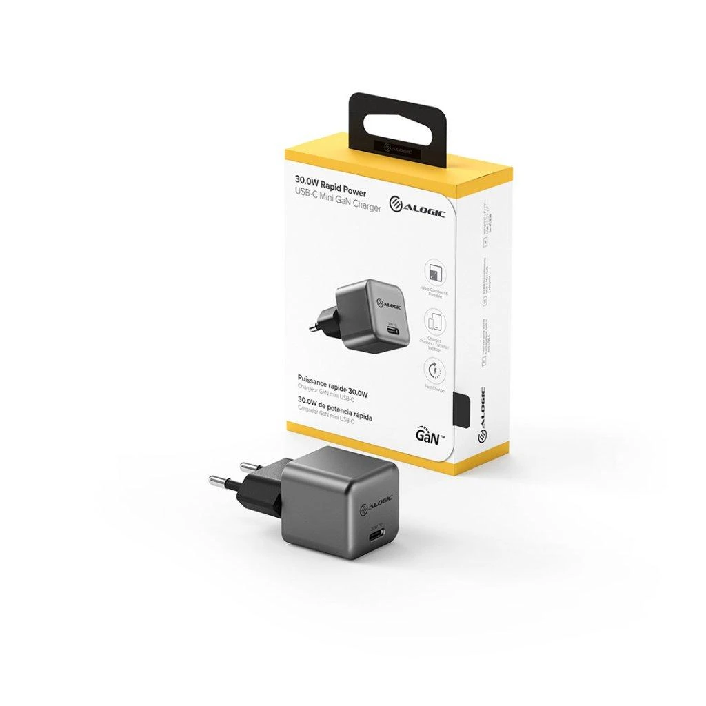 Įkroviklis Alogic Rapid Power mini USB-C PD GaN 1x USB-C 30W Pilka (WCG1X30SGR-EU)