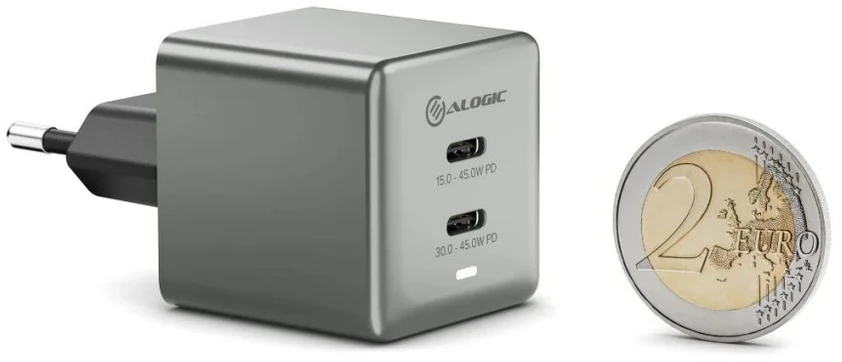 ALOGIC Dual USB-C Rapid Power 45W Cube GaN Charger - Space pilka
