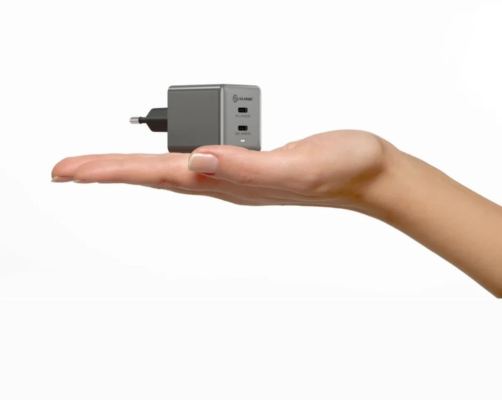ALOGIC Dual USB-C Rapid Power 45W Cube GaN Charger - Space pilka