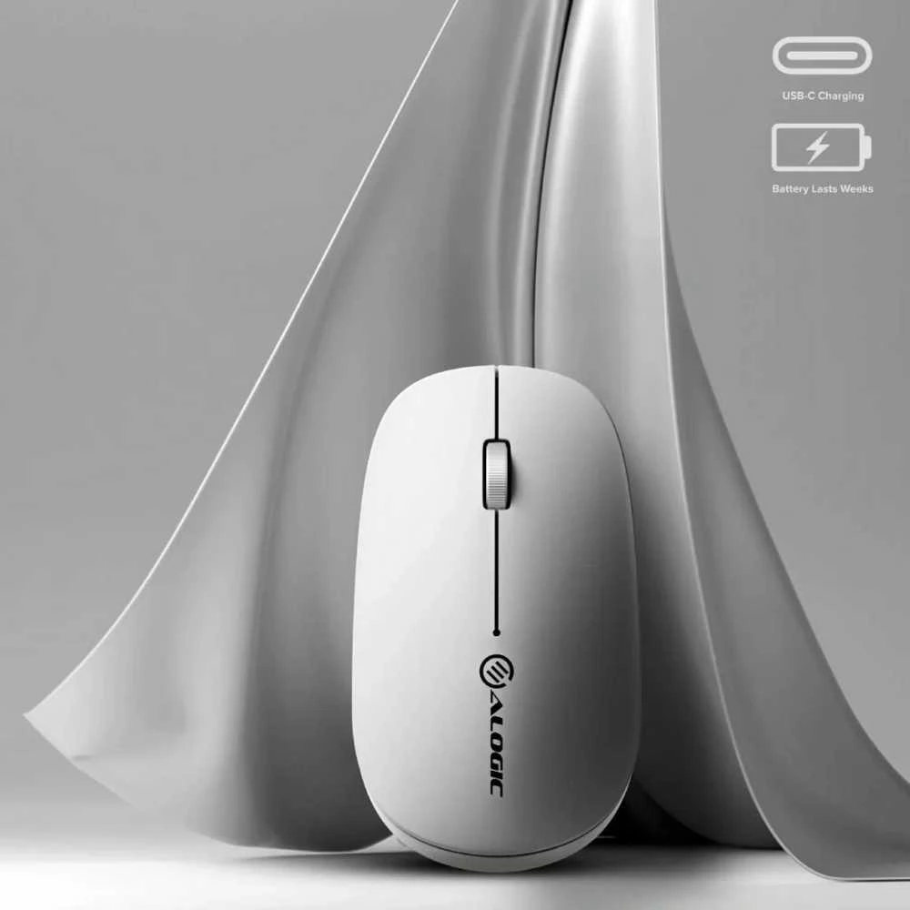 ALOGIC Echelon Bluetooth USB-C įkraunama 4 klavišų pelė – balta