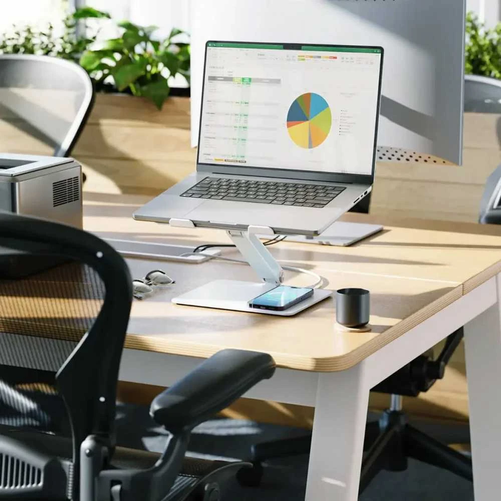 ALOGIC Elite Power nešiojamojo kompiuterio stovas su belaidžiu įkrovikliu – baltas