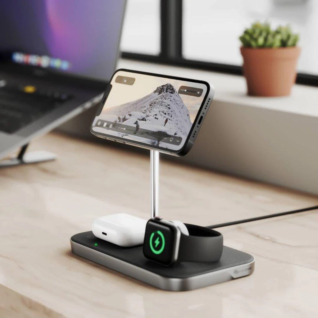 „Alogic MagSpeed 3-in-1“ belaidė įkrovimo stotelė – kosminė pilka