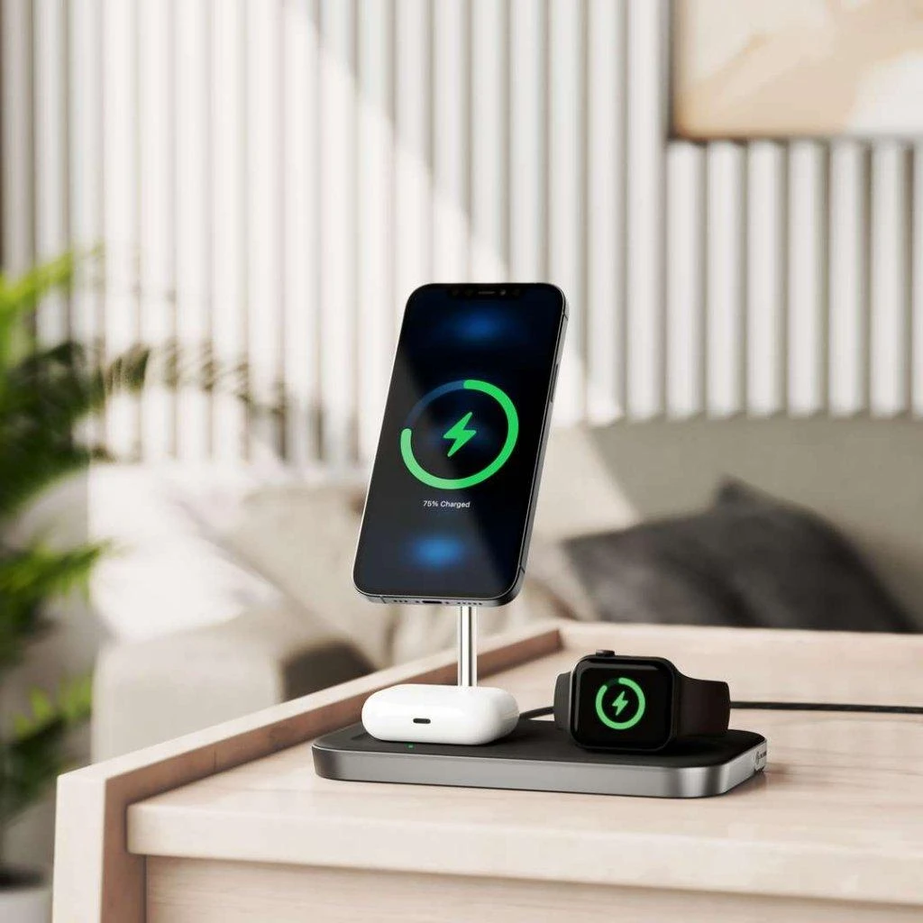 „Alogic MagSpeed 3-in-1“ belaidė įkrovimo stotelė – kosminė pilka