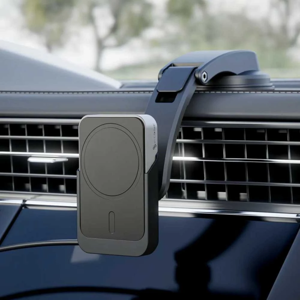 ALOGIC Matrix universalus magnetinis automobilinis įkroviklis su laikikliu ventiliacijos angoje ir prietaisų skydelyje - juodas