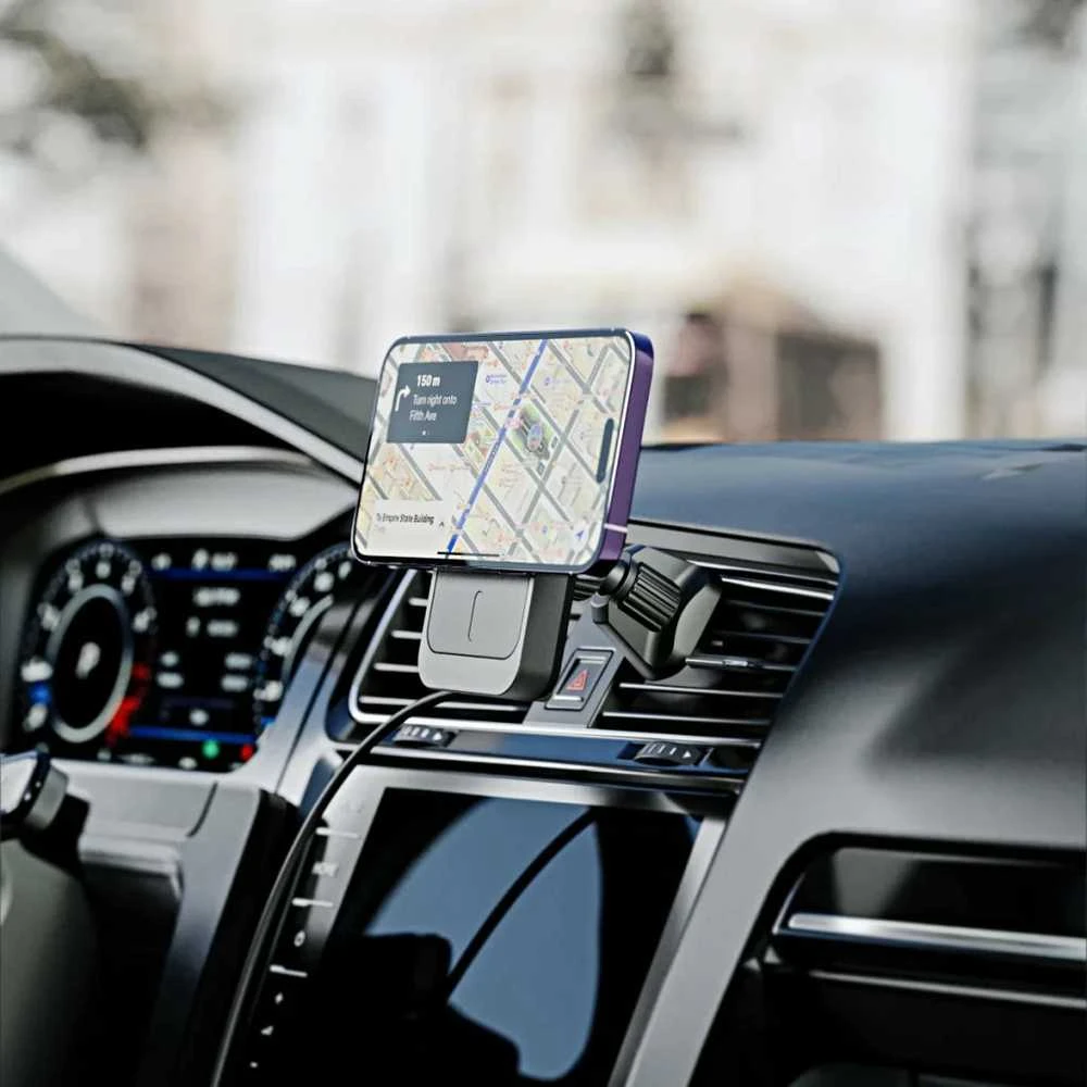 ALOGIC Matrix universalus magnetinis automobilinis įkroviklis su laikikliu ventiliacijos angoje ir prietaisų skydelyje - juodas