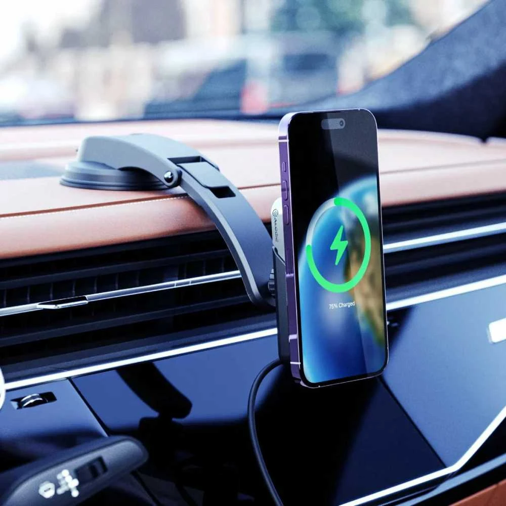 ALOGIC Matrix universalus magnetinis automobilinis įkroviklis su laikikliu ventiliacijos angoje ir prietaisų skydelyje - juodas
