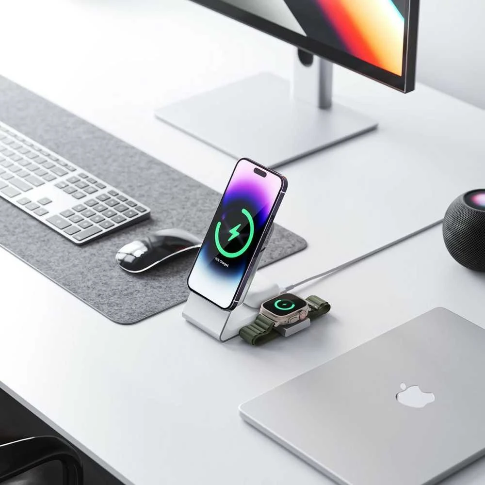 ALOGIC Matrix 3 viename magnetinis įkrovimo dokas su Apple Watch įkrovikliu – baltas